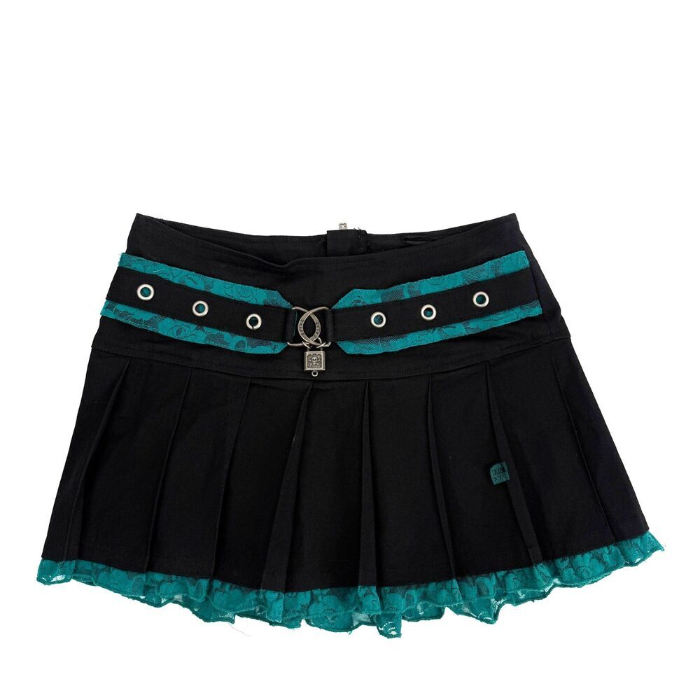 Tripp NYC Mini Skirt Goth Punk Emo Lace Pleated Skull padlock Y2K Grunge Size M